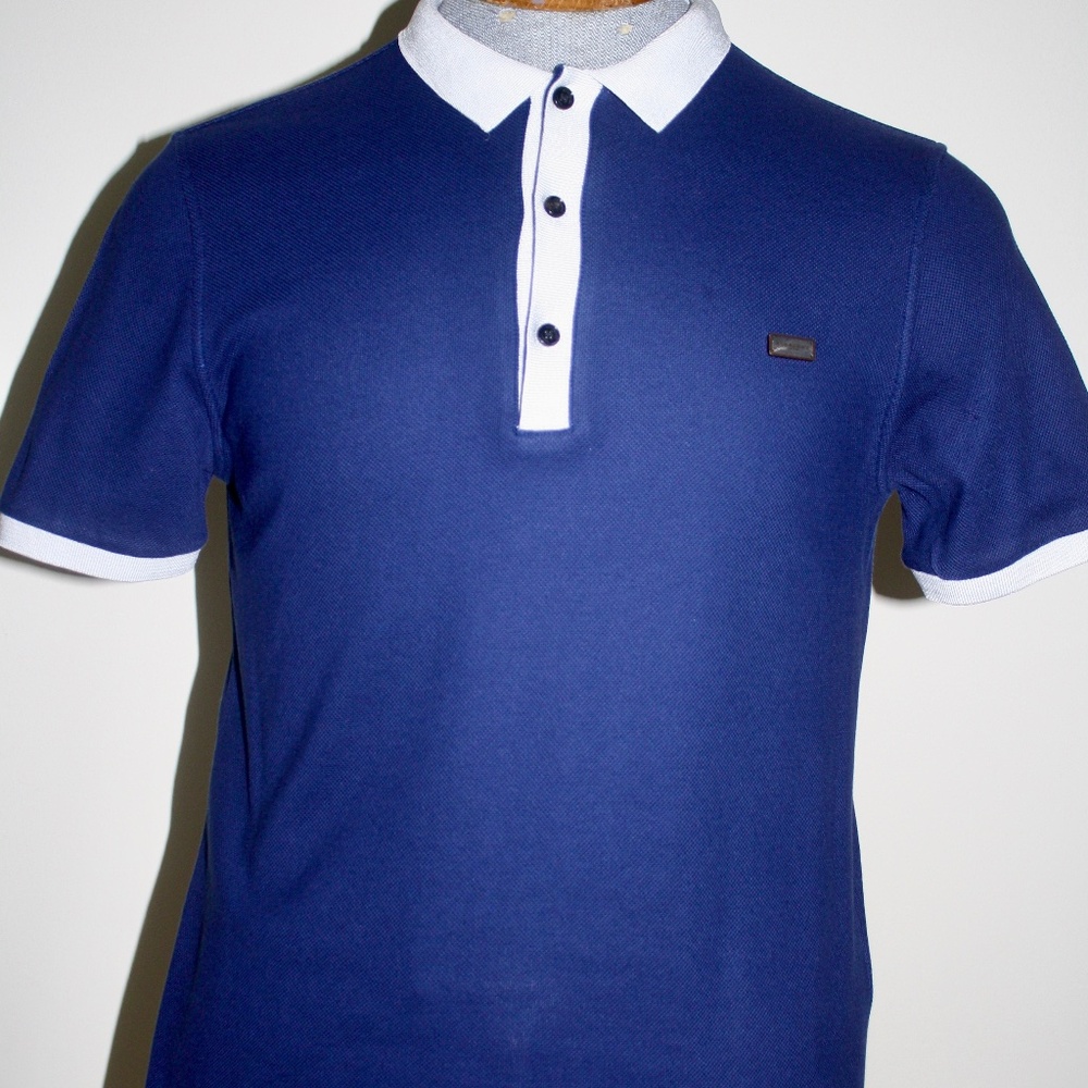 BURBERRY LONDON MENS NAVY BLUE PIQUE POLO SHIRT SIZE MEDIUM